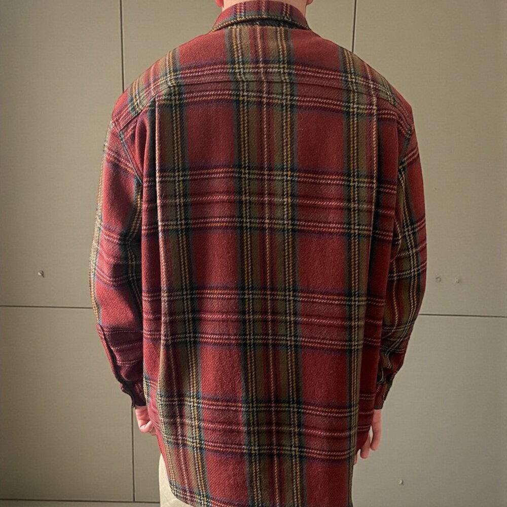 Banana Republic Wool Blend Plaid Shirt Jacket Men’s Large Red Flannel Portugal - Picture 2 of 7